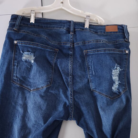 Judy Blue Skinny Jeans 16W Distressed Ripped Lace Patch Stretch Grunge Boho Y2K - Picture 9 of 14